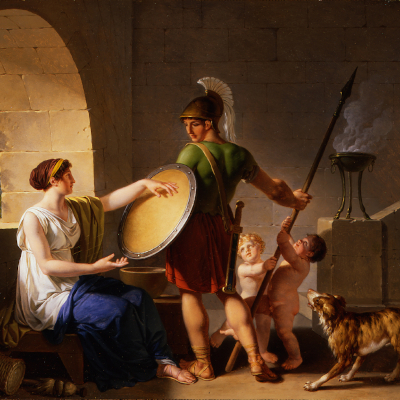 A Spartan woman giving a shield to her son, by Jean-Jacques-François Le Barbier (before 1826)  ©Wikimedia Commons