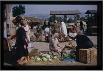 Slide of market, Nowy Sacz, Poland, photograph by RH Osborne, undated, likely 1960s.