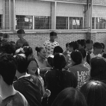 Grace Baranowski in the centre of a group of students