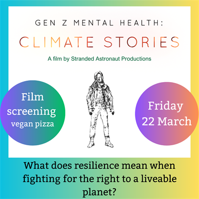 Colourful graphic featuring a faint line illustration of a young person.