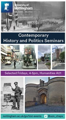 Seminar titles with grid of images from political history.