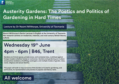 Poster for &amp;quot;Austerity Gardens&amp;quot; lecture