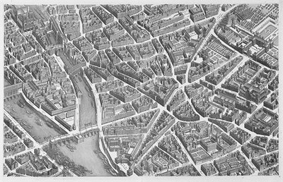 Drawn aerial view of a city