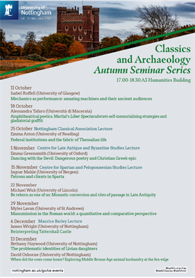 CA Seminar Poster listing the speakers and titles with a diagonal image of Tattershall castle at the top.