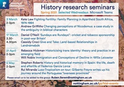 History Research Seminar listing for Spring 2021