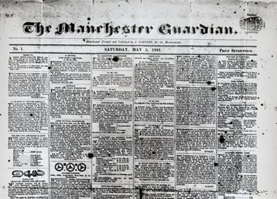 Historical image of the Manchester Guardian newspaper from 1821