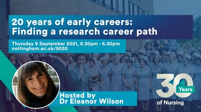 Event poster for Dr Eleanor Wilson&amp;#39;s lecture on 20 years of early careers: Finding a research career path