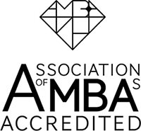 AMBA logo, stacked, in black, accredited