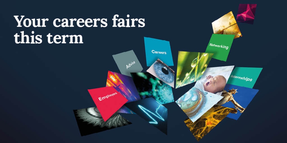 Various images with wording: Your careers fairs this term