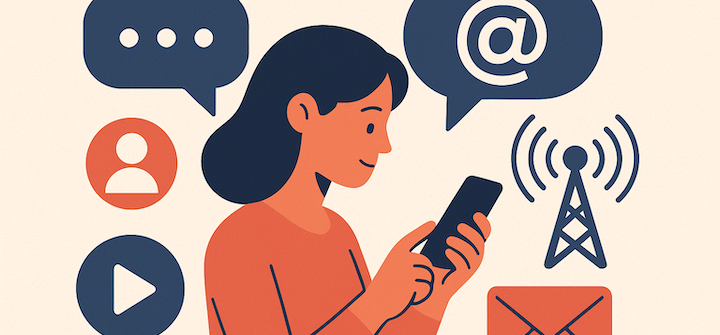 Graphic of a woman using communication technology