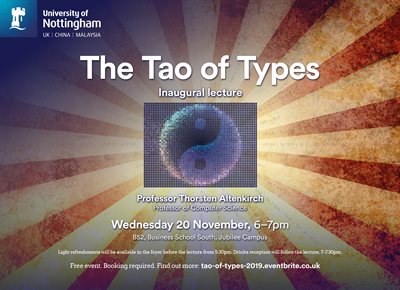 The tao of types talks poster with yin and yang symbol