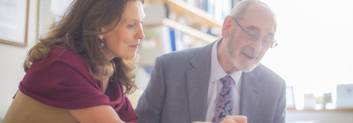 Professor of Stroke Rehabilitation Marion Walker working in her office, University Medical School, QMC 714x249