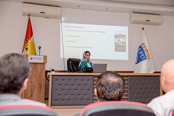 Senior management of EPU University in Iraq listening to presentation on global engagement
