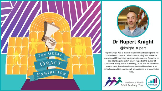 Promotional slide for Rupert Knight talking at Oracy Exhibition