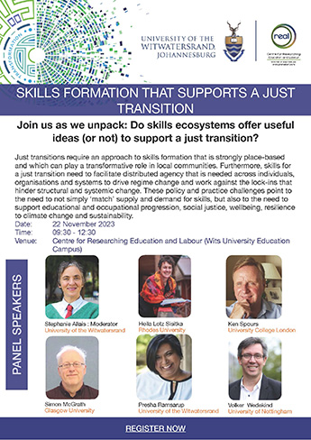 Event poster showing details of the event and the panel members