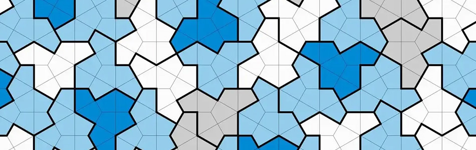 Einstein tile - re-ocurring pattern of blue, white and grey geometric shapes