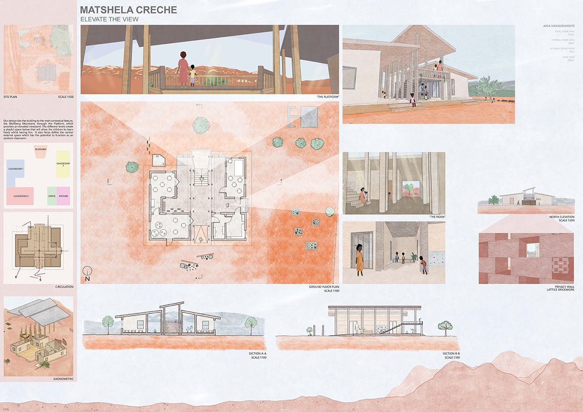 Matshela Crèche: elevated view and accompanying artwork