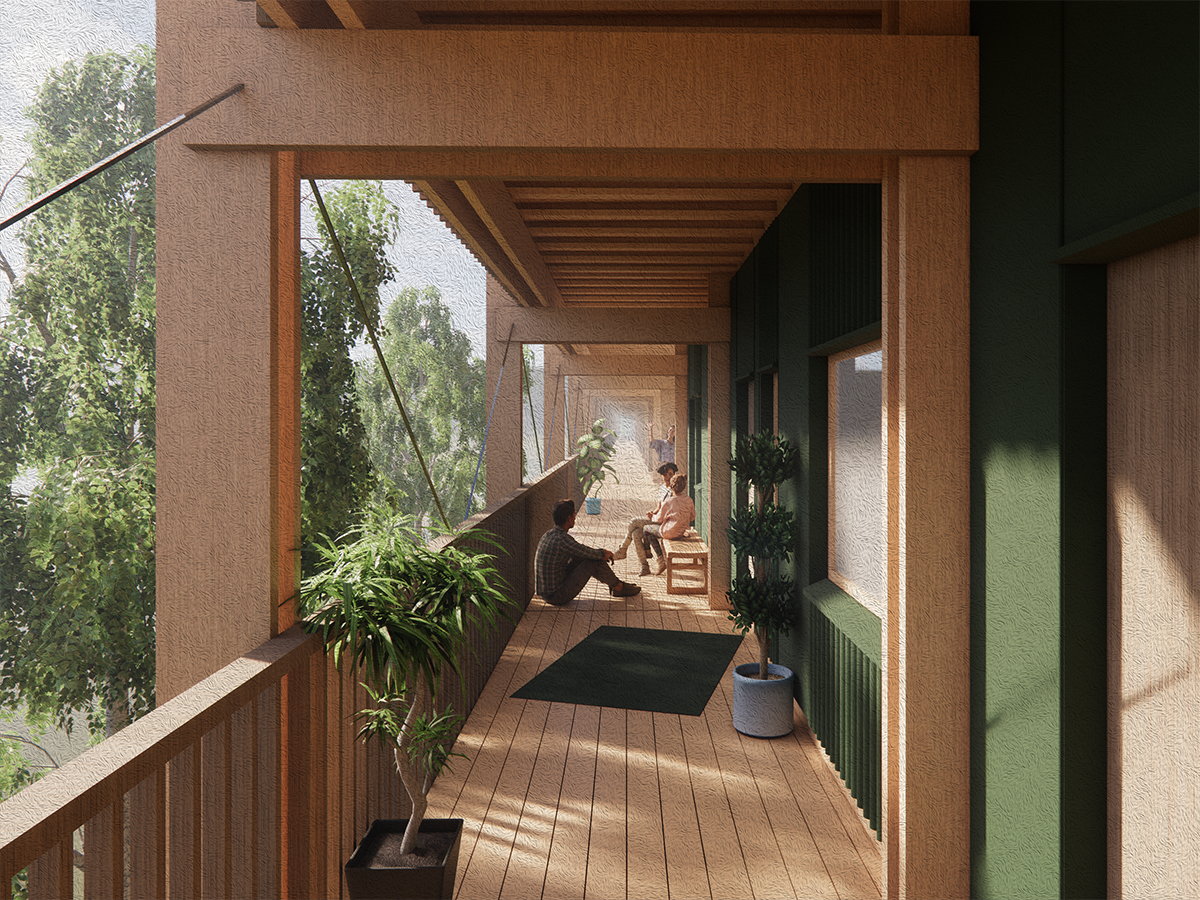 View down living corridor