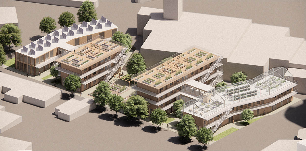 External view of the full scheme and the immediate context