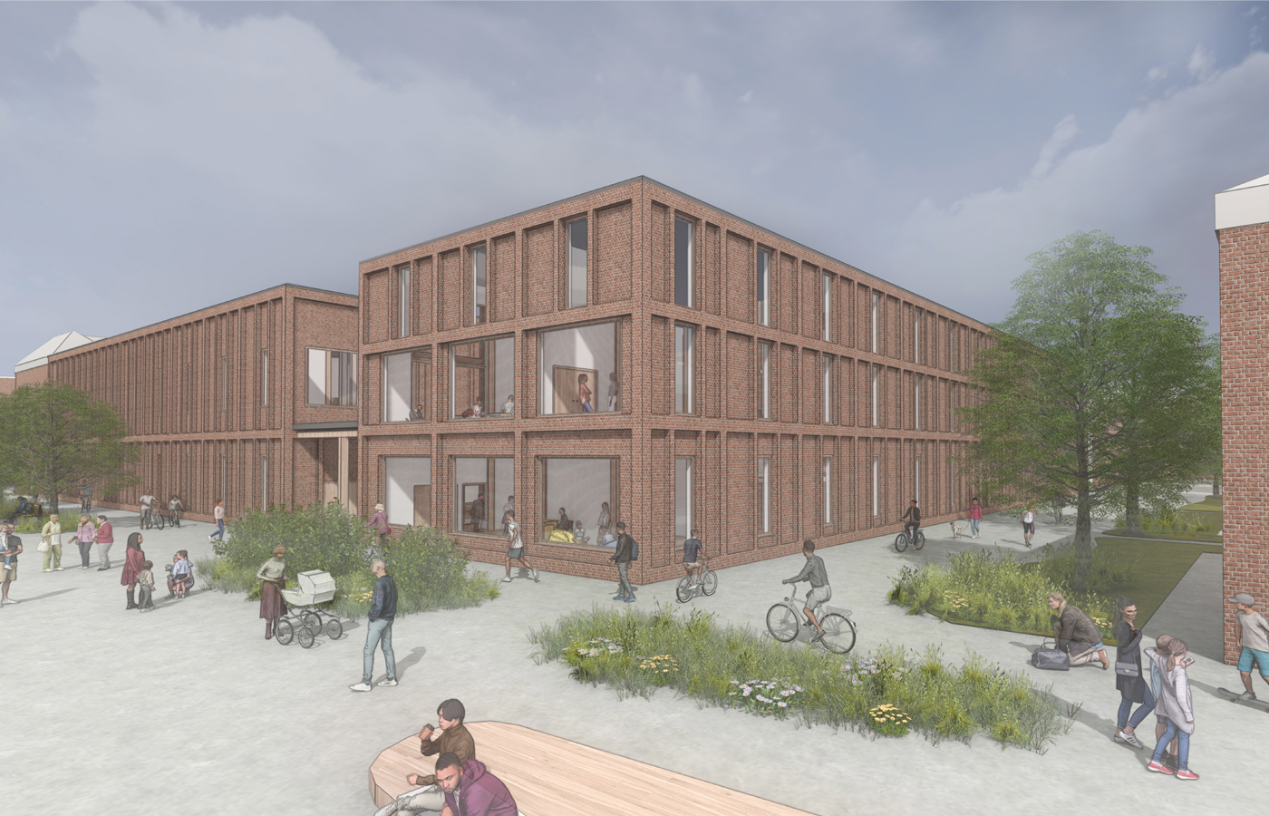 Exterior perspective from neighboring public square