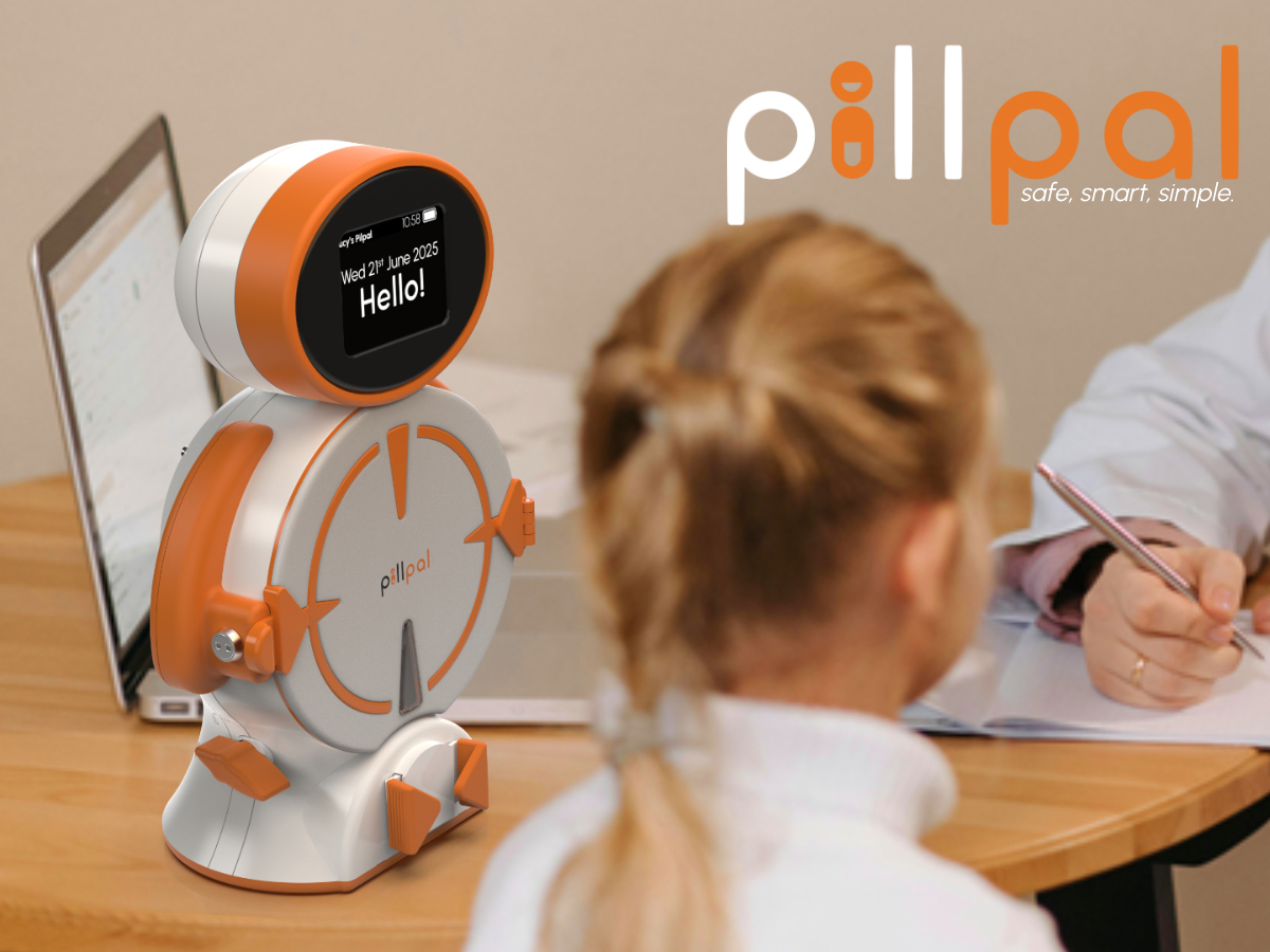 PillPal dispenser sat on table next to child and nurse