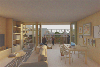 Drawing of the inside of an elderly apartment.