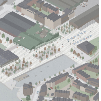 Architecture image of an Ariel shot of a town.