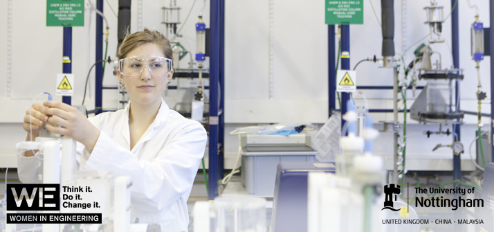 Female student works in an engineering lab.