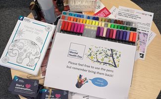 Colouring pens on a table for an event at University Mental Health Day 2020.