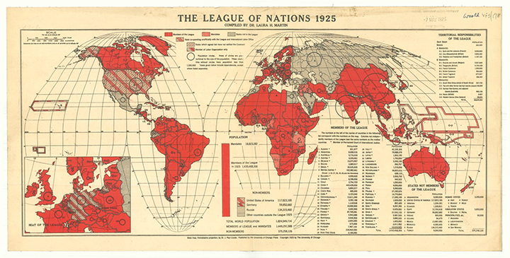 &lsquo;The League of Nations 1925&rsquo; compiled by Dr. Laura H. Martin.  Chicago: University of Chicago Press, 1925. RGS-IBG Collections, Map Room, mr World S/178