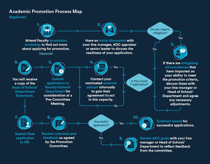 A process map showing the academic promotion process for applicants - see the academic promotion procedure for more information