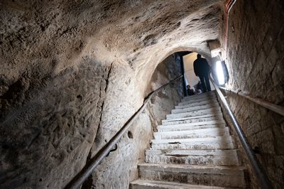 Photograph of the steps leading out of the caves beneath Wollaton Hall.