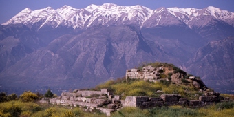 Sanctuary of the Menelaion and Mt Taygetos  1988 cropped