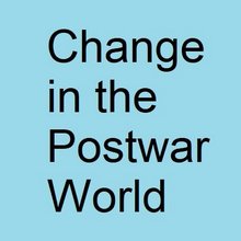 Pale blue logo with the words, Change in the Postwar World.