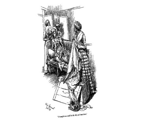 Drawing showing black women working as a white person lies on a seat