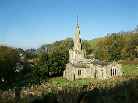 Scenic view of Derbyshire church with spire