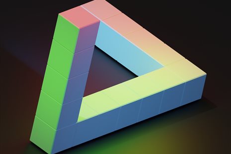 Multicoloured optical illusion triangle which seems 3 dimensional