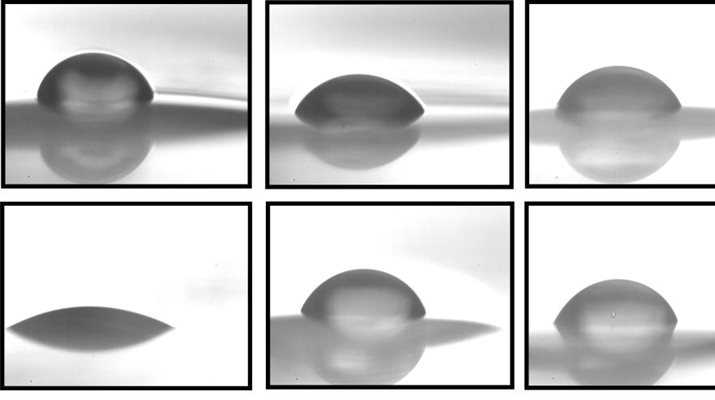 Liquid contact angle measurements on a variety of surfaces