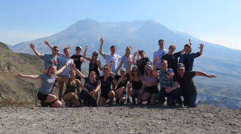 Hannah Kemp and fellow students at Mount Saint Helens in the USA