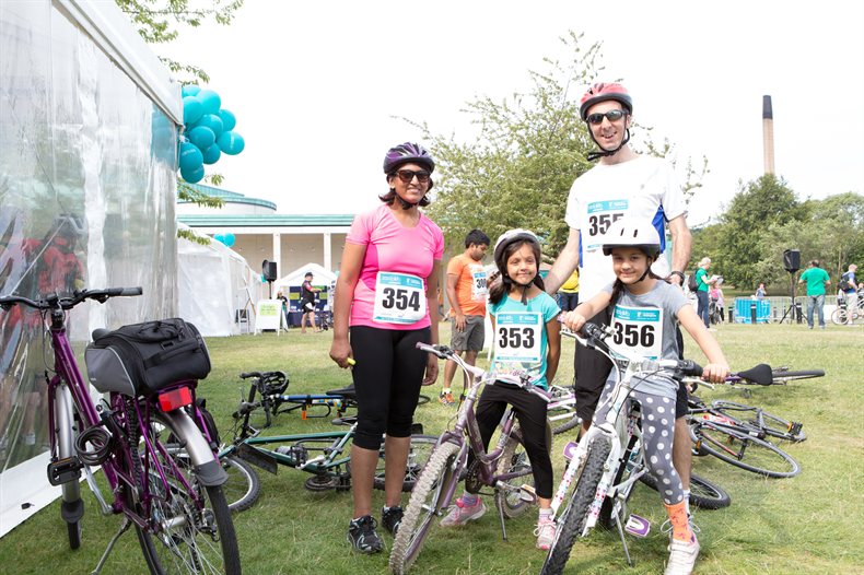 Family on their bikes ready for their Life Cycle ride