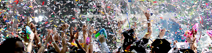 crowd of people with confetti