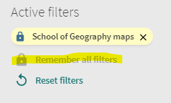 Screenshot of NUsearch active filters. Remember all filters is highlighted