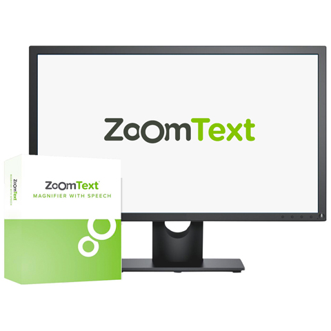 ZoomText software box and logo on monitor