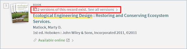 Screenshot of a book result with multiple versions, highlighting the number of versions and the link to "See all versions"