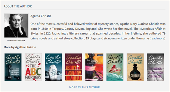 Screenshot of the About the author section for Agatha Christie