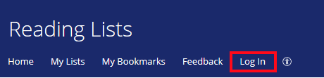 Reading lists log in in the top menu bar