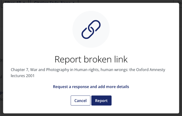 Report broken link form with option to request a response and add more details
