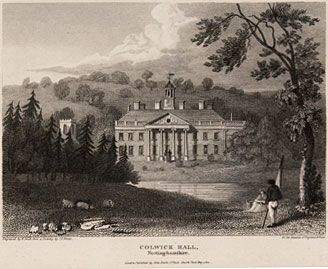 Colwick Hall, drawn by J.P. Neale, engraved by W. Smith, 1814, published in J. Hodgson and F.C. Laird, 'A Topographical and Historical Description of the County of Nottinghamshire' (London, 1813)