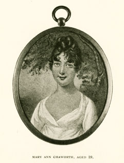 Drawing of Mary Ann Chaworth aged 19, published in Transactions of the Thoroton Society, 1904, opp. p 76