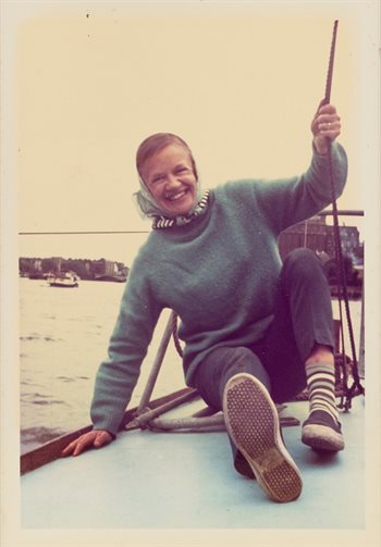 Photograph of Lady Rozelle Raynes on a boat